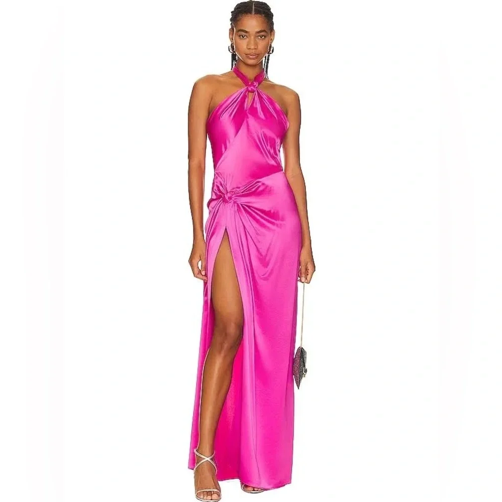 Ronny Kobo Collection Zadena Backless Vibrant Pink Maxi Halter Dress - Picture 2 of 15